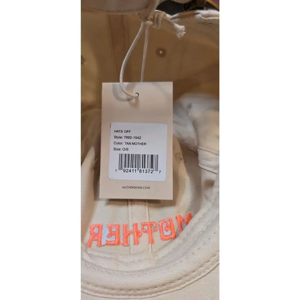 MOTHER Denim Hats off Cap Tan with Orange Lettering NWT